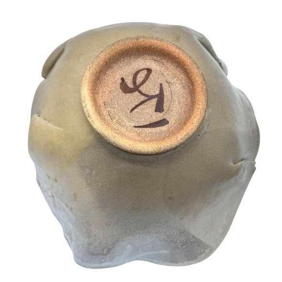 Folded Clay Bowl Studio Pottery Signed by Artist with Painted Florals 6"H X 11" - Picture 6 of 6